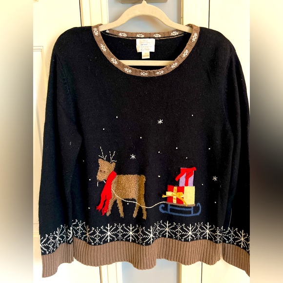Christopher & Banks Vintage Women’s Large Christmas Holiday Sweater Reindeer - Picture 1 of 8